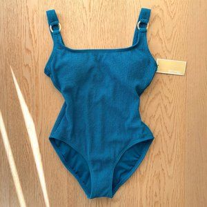 Michael Kors Oasis Blue Textured One Piece Swimsuit Womens 8 NWT